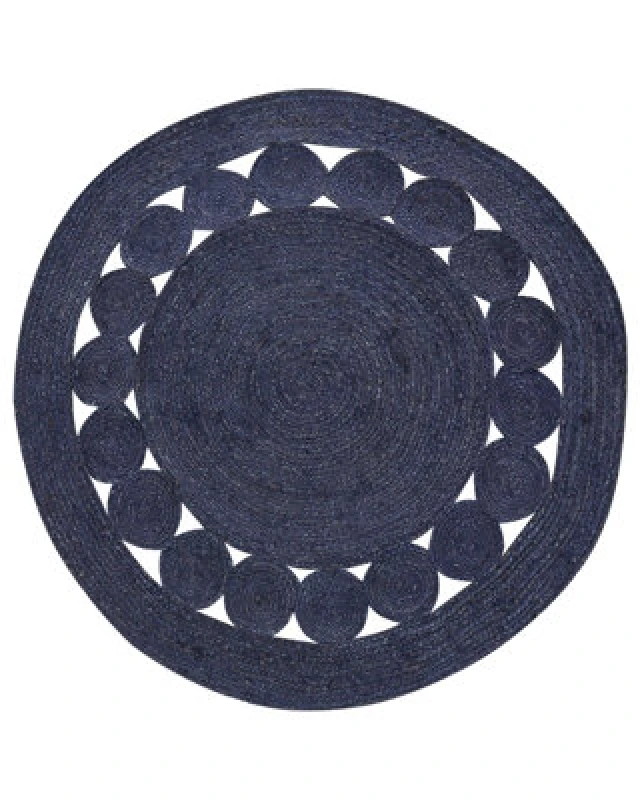 Image of Beliani Rug Koyunlu Dark Blue 120 Cm Jute