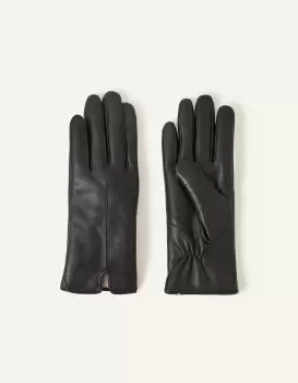 Image of Accessorize Faux Fur-Lined Leather Gloves Black