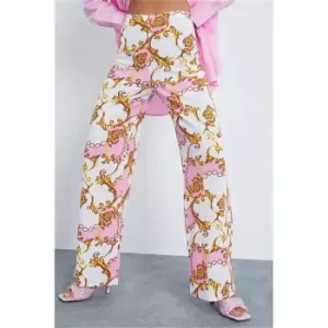Image of I Saw It First Pink Scarf Print Wide Leg Trousers - Pink