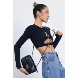 Image of I Saw It First Black Quilted Chevron Twist Clasp Crossbody Bag - Black