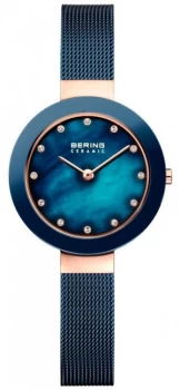 Image of Bering Womans Ceramic Blue Milanese Strap 11429-367 Watch