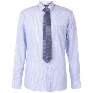 Image of Pierre Cardin Long Sleeve Shirt Tie Set Mens - Blue/Wht Stripe