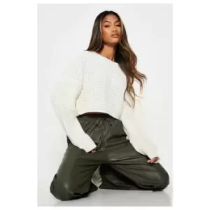 Image of I Saw It First Waffle Knitted Oversized Cropped Jumper - Brown