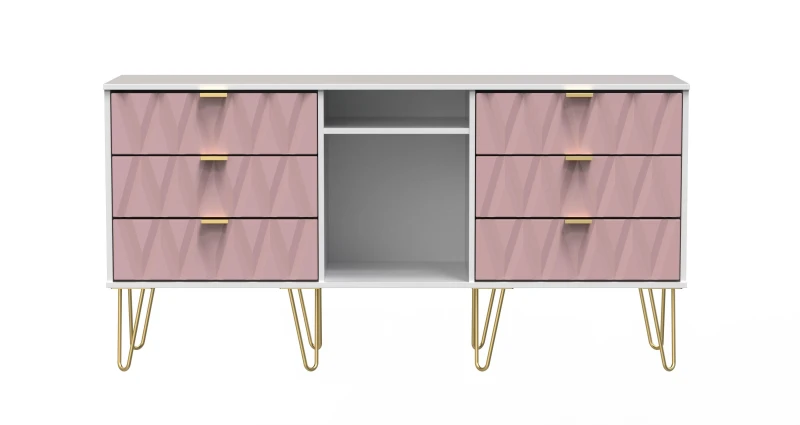 Image of Dallas 6 Drawer Sideboard In Kobe Pink & White (Ready Assembled)