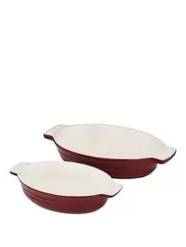 Image of Tower Barbary & Oak By Tower Set Of 2 Oval Roasters Stoneware - Bordeaux Red