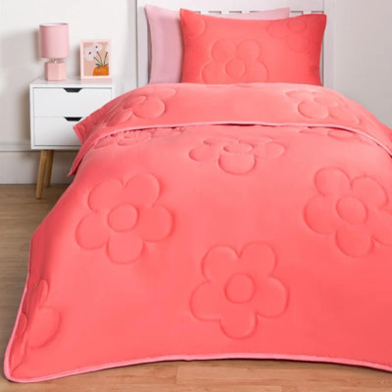 Image of OHS OHS Coverless Duvet 7.5 TOG Pillowcase Quilt Daisy Bedding Set, Coral Size: Single Coral Single Unisex 5027434198009