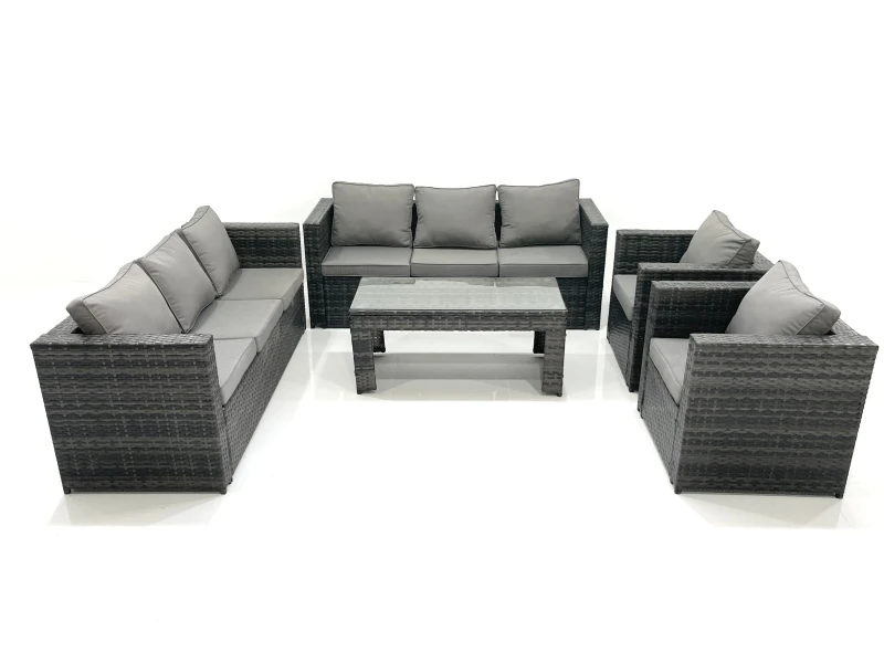Image of Fimous Rattan Garden Furniture Sofa Set with Coffee table Armchair Dark Grey Mixed Dark Grey