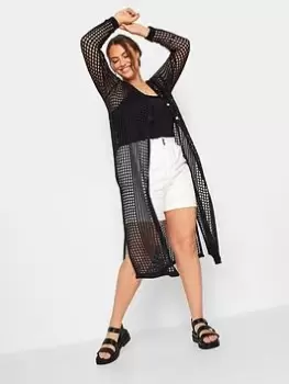 Image of Yours Longline Crochet Cardigan Black, Size 30-32, Women