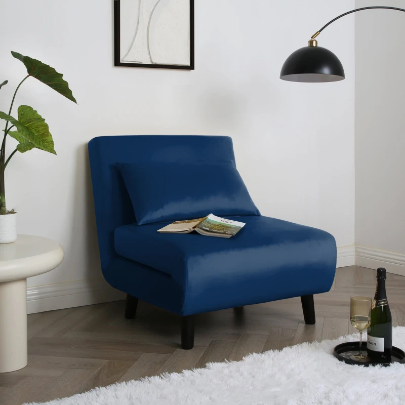 Image of Home Garden Direct Aurora - Single Bed Chair Sofa in Velvet - 1 Seater - Blue Blue Unisex