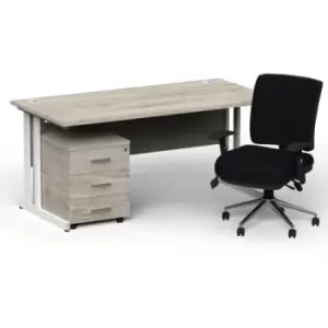 Image of Impulse 1800 x 800 White Cant Office Desk Grey Oak + 3 Dr Mobile Ped & Chiro Med Back Black W/Arms