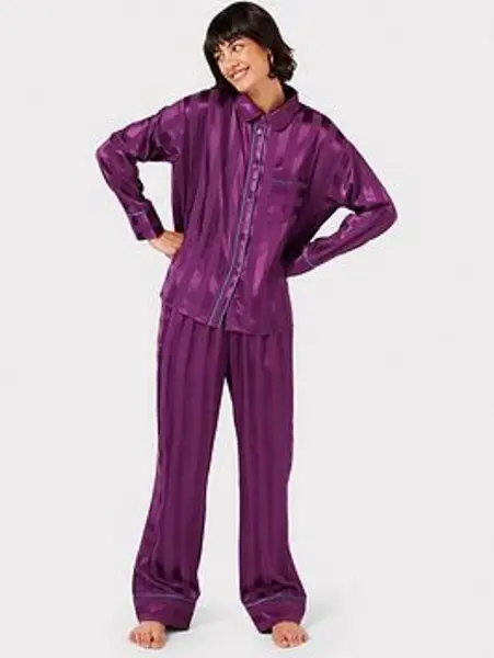 Image of Chelsea Peers Satin Stripe Long Pyjama Set - Purple