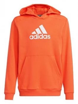 Image of adidas Junior Boys Badge of Sport Overhead Hoodie - Orange/White, Orange/White, Size 7-8 Years