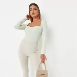Image of Missguided Ls Sweetheart Neck Bodysuit - Green