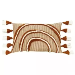 Image of Furn Rainbow Tufted Tassel Cushion Cover (One Size) (Brick Red)