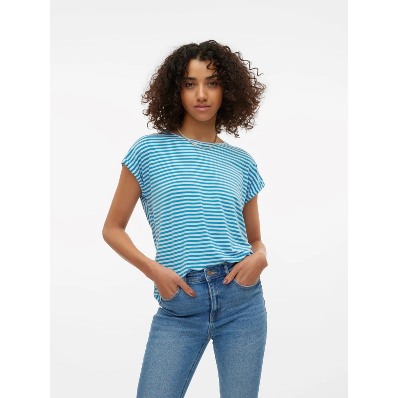 Image of Vero Moda VM Ava Plain Shirt Sleeve T-Shirt Womens Regular Fit T-Shirts 8 (XS) Blue 64676520310
