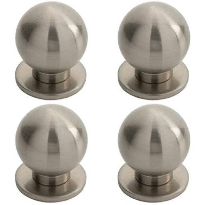 Image of Loops 4x Small Solid Ball Cupboard Door Knob 30mm Dia Satin Nickel Cabinet Handle Metallics unisex