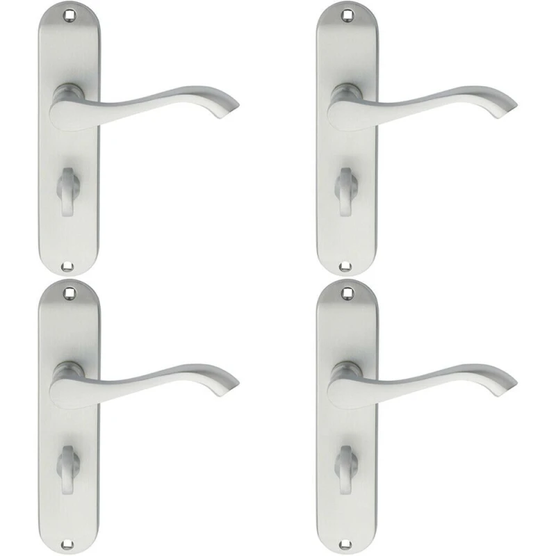 Image of Loops 4x PAIR Curved Handle on Chamfered Bathroom Backplate 180 x 40mm Satin Chrome Multi