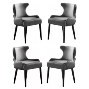 Image of Oxford LUX Velvet Upholstered Dining Chairs Set of 4 - Dark Grey - Dark Grey