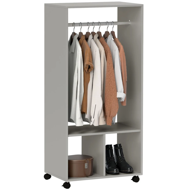 Image of HOMCOM Open Wardrobe Clothes Rail Bedroom Clothes Storage Rod Shelves Grey TJ Hughes 5061025051304