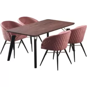 Image of 5 Pieces Life Interiors Vittorio Cosmo Dining Set - a Rectangular Walnut Dining Table and Set of 4 Pink Dining Chairs - Pink