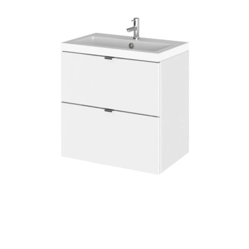 Image of Hudson Reed Fusion Wall Hung 2 Drawer Vanity Unit & Polymarble Basin, Stylish Vanity Unit With Basin, Gloss White, 500mm