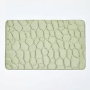 Image of Memory Foam Pebble Design Sage Green Bath Mat - Green - Green - Green - Homescapes