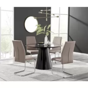 Image of Furniturebox Palma Black Semi Gloss 120cm Round Minimalist Dining Table & 4 Cappuccino Lorenzo Chairs