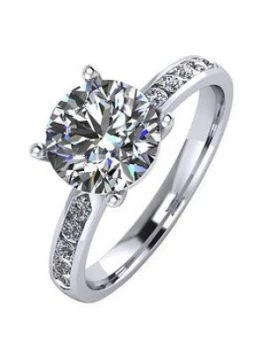 Image of Moissanite Platinum 2.3 Carat Solitaire Moissanite Ring with Stone Set Shoulders, Platinum, Size H, Women