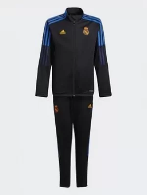 Image of Boys, adidas Real Madrid Tiro Tracksuit, Black, Size 9-10 Years