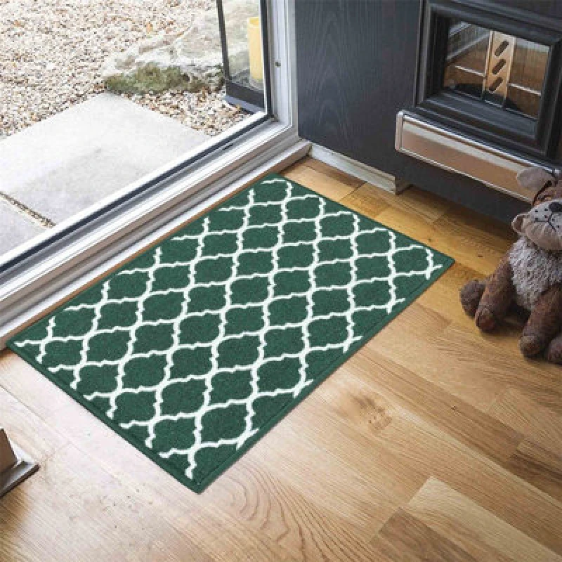 Image of Machine Washable Trellis Design Anti Slip Doormats Emerald 160X220 Cm