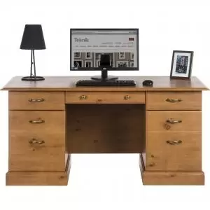 Image of Teknik Office French Gardens Pine Effect Study Desk With Double