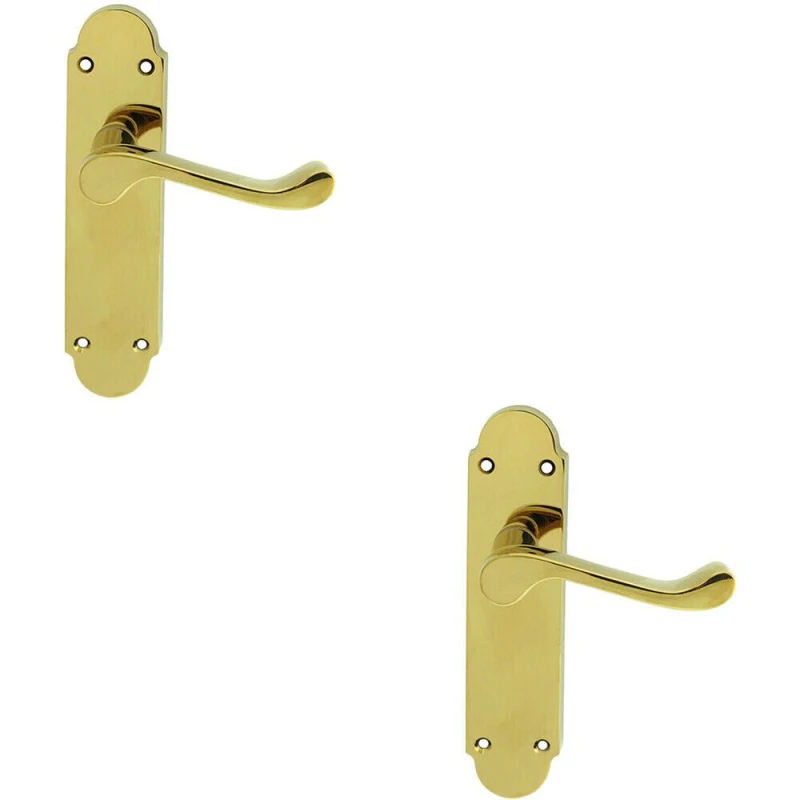 Image of Loops 2x PAIR Victorian Upturned Handle on Latch Backplate 170 x 42mm Polished Brass Metallics