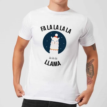 Image of Fa La La La Llama Mens Christmas T-Shirt - White - 4XL