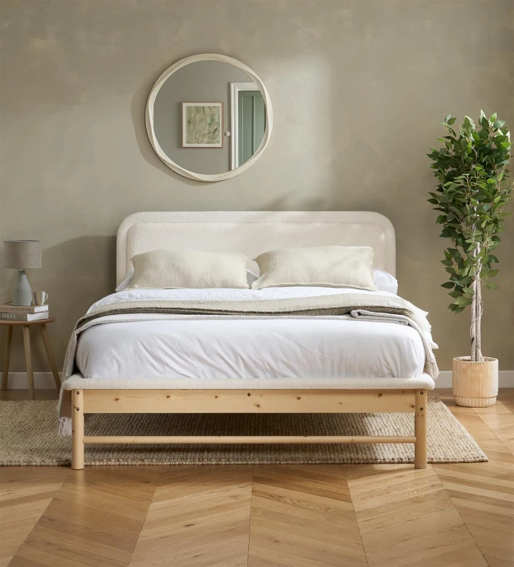 Image of Birlea Emmi Scandi Bed White Boucle & Wood Birlea Size: Double White Double Unisex 5056206655495