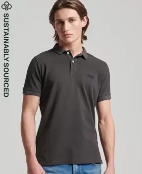 Image of Superdry Mens Organic Cotton Vintage Destroy Polo Shirt Dark Grey / Vintage Black - Size: M