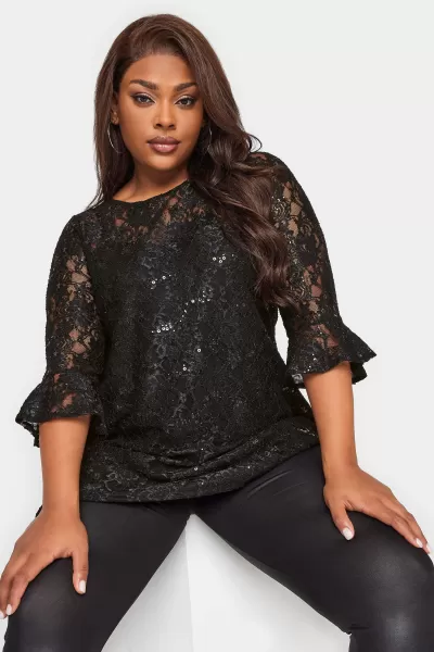 Image of Lace Sequin Embellished Swing Top
