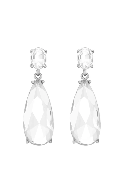 Image of Jon Richard Rhodium Plated Cubic Zirconia Peardrop Earrings Silver female