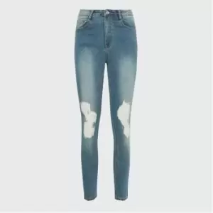 Image of Missguided Petite Sinner Distressed Knee Skinny Jeans - Blue