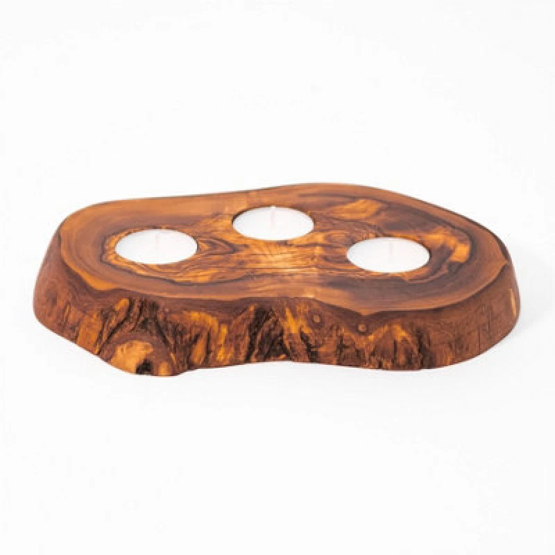Image of Verano Spanish Ceramics Olive Wood Natural Grained Home Decor Rustic Tea Light Holder (Diam) 20cm Natural unisex