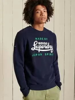 Image of Superdry Script Style Sweat - Navy, Size S, Men