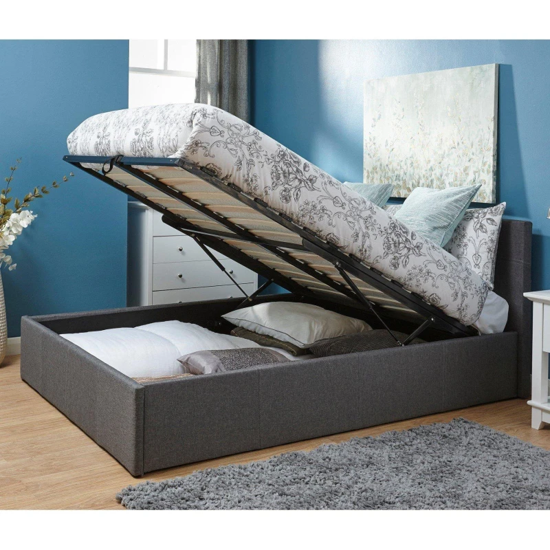 Image of GFW Faux Leather Ottoman Bed with Mattress Grey unisex Small Doub