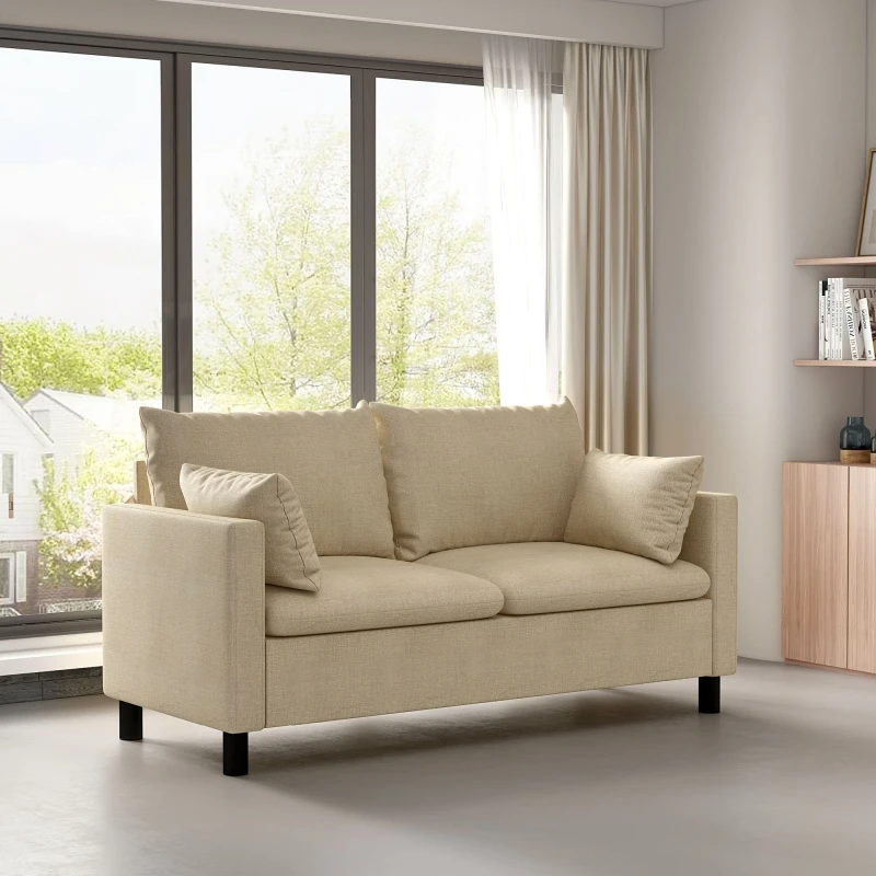 Image of MCC Direct Large Plush Padded Sofa/Couch Linen Fabric Settee - Laura Beige