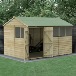 Image of 12' x 8' Forest Beckwood 25yr Guarantee Shiplap Pressure Treated Double Door Reverse Apex Wooden Shed (3.6m x 2.61m)