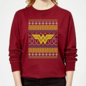 Image of DC Wonder Woman Knit Womens Christmas Sweatshirt - Burgundy - S
