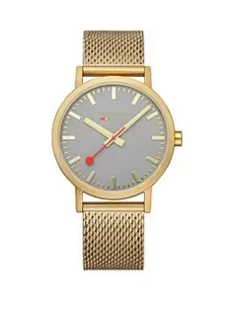 Image of Mondaine Classic Golden 40Mm Case Good Grey Watch With Mesh Bracelet