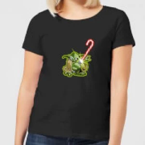Image of Star Wars Candy Cane Yoda Womens Christmas T-Shirt - Black - S
