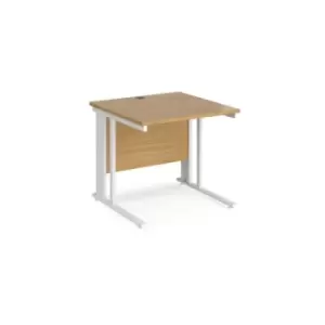 Image of Office Desk 800mm Rectangular Desk With Cable Managed Leg Oak Tops With White Frames 800mm Depth Maestro 25