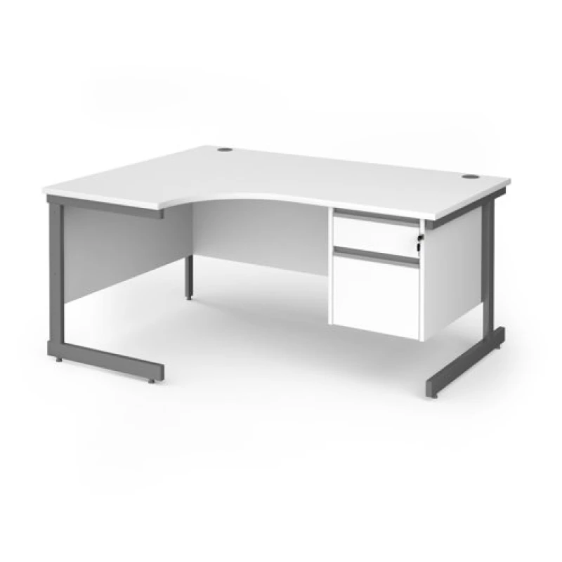 Image of Contract 25 Office Desk Left Hand Corner Desk 1600mm With Pedestal White Top With Graphite Frame 1200mm Depth Contract 25 CC16EL2-G-WH White C