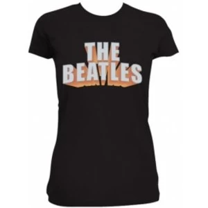 Image of The Beatles 3D Logo Rhinestones Blk Ladies TS: Medium