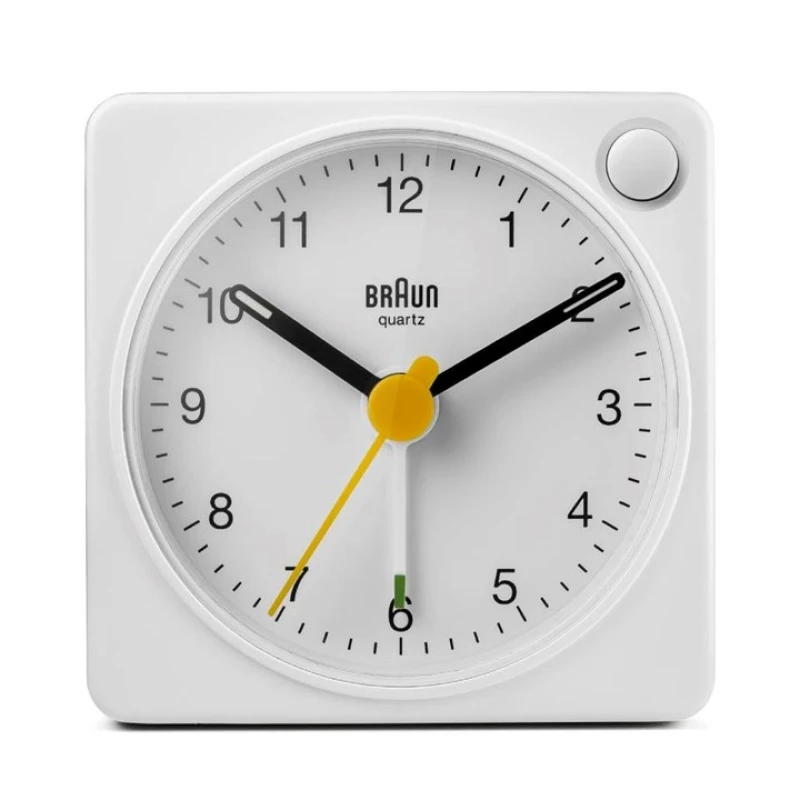 Image of Braun Classic Travel Analogue Alarm Clock With Snooze And Light - White BC02XW
